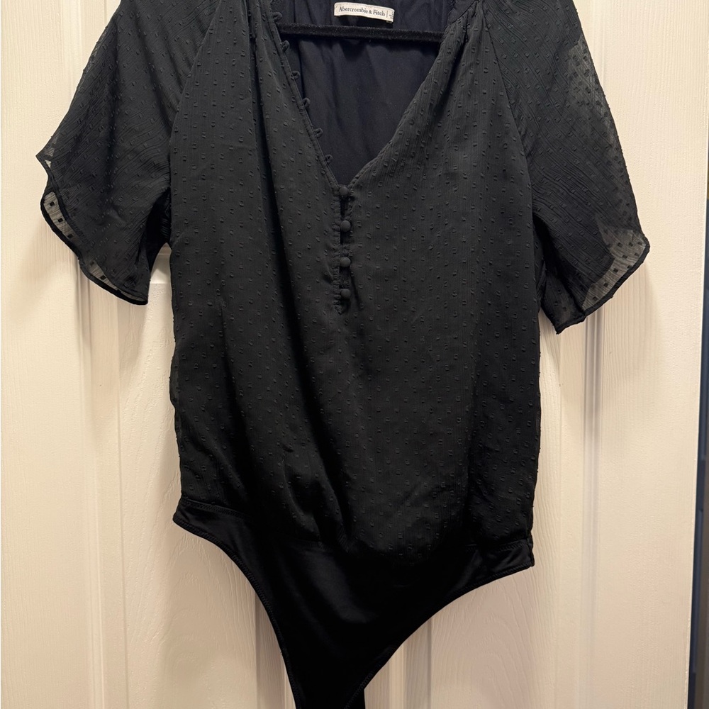 Abercrombie & Fitch Black Faux Button-Down Women's Top - bodysuits
